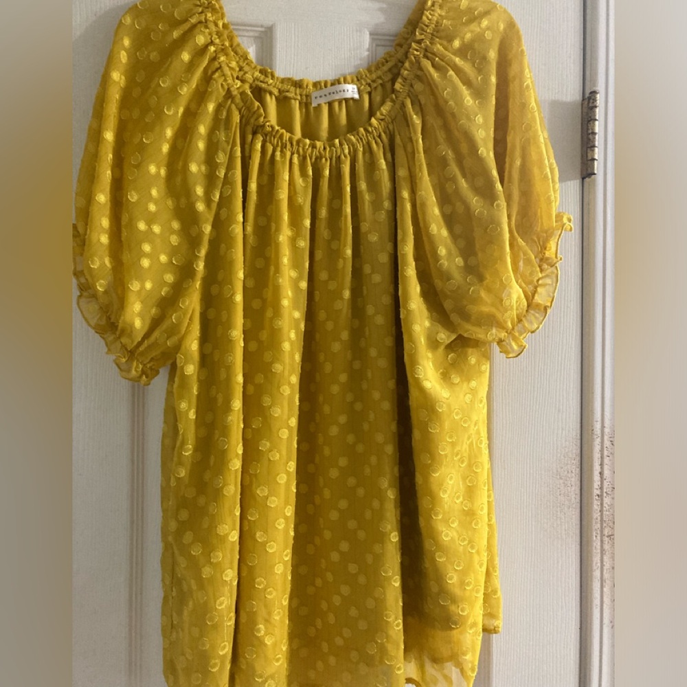 Retro logo yellow sheer dot blouse 2x